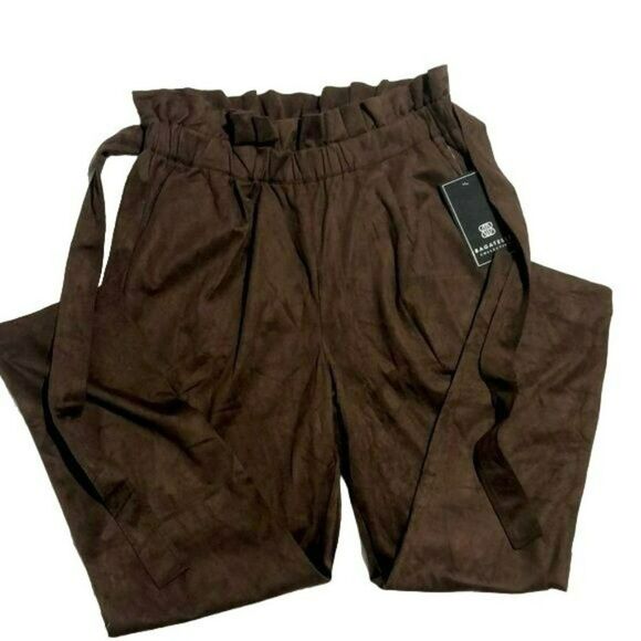 Bagatelle Brown Stretch Pants M Elastic Waist Tie - Picture 2 of 8
